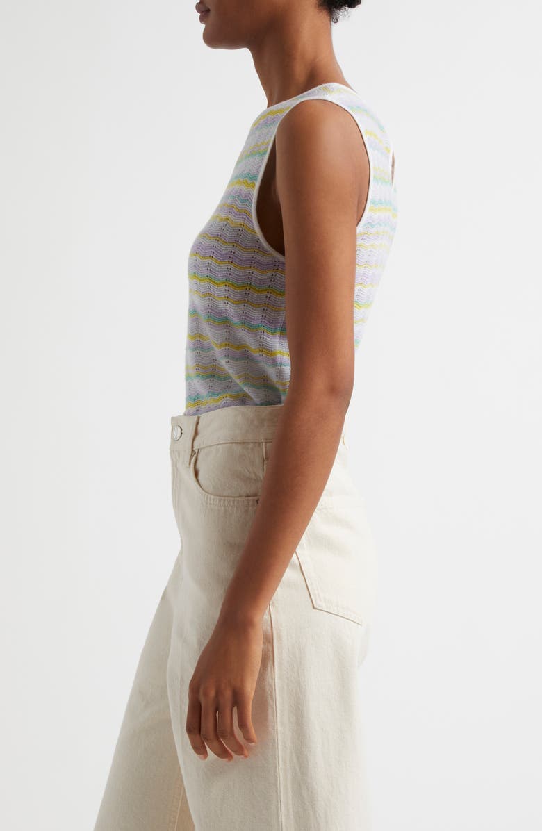 MARGARET O'LEARY Chevron Stripe Pointelle Cashmere & Linen Sleeveless Sweater, Alternate, color, 