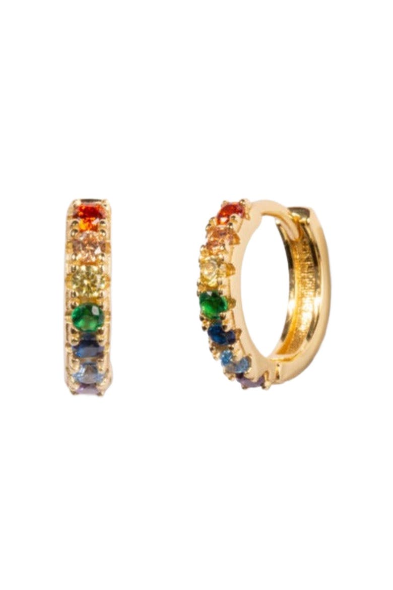 Beaded Huggie Earrings, Main, color, Gold / Rainbow