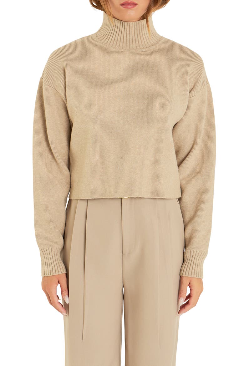 Turtleneck Crop Sweater, Alternate, color, BEIGE
