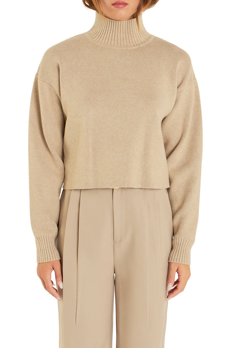Grey Lab Turtleneck Crop Sweater, Alternate, color, Beige