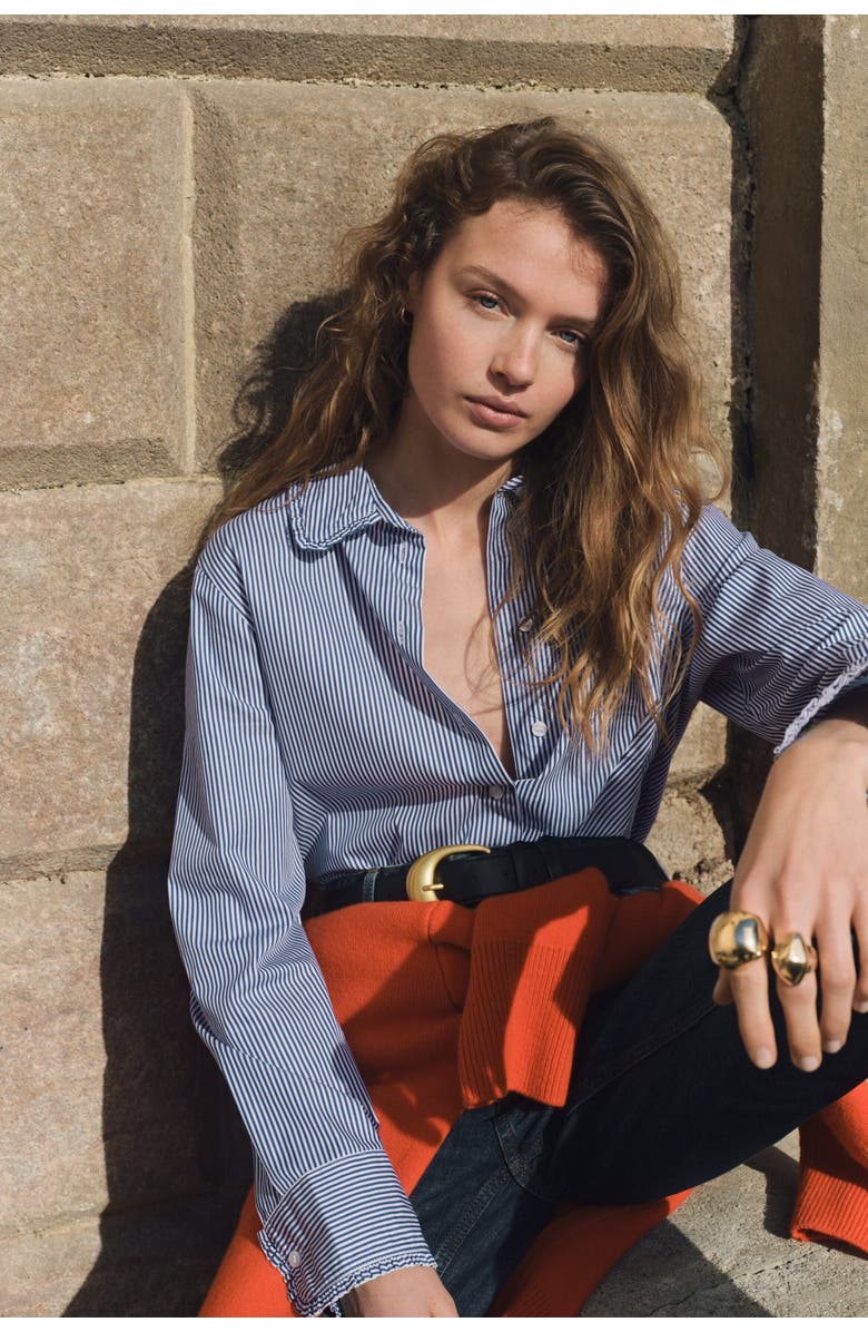 H&M Cotton Poplin Shirt, Main, color, Blue/Striped
