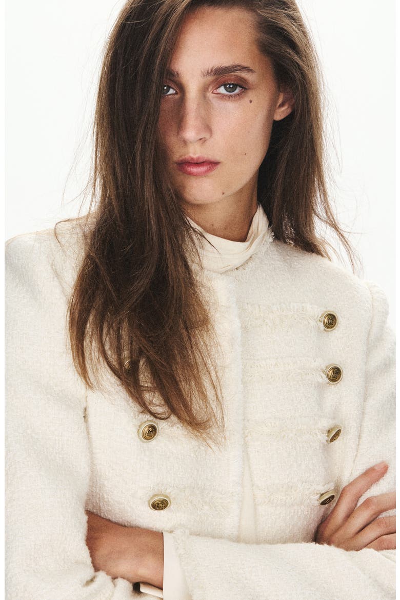 Double Breasted Fray Tweed Jacket, Alternate, color, OFF WHITE