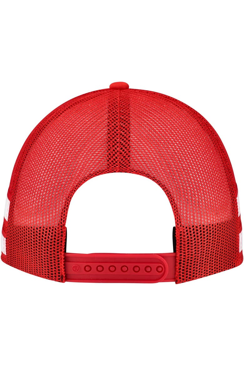 Men's '47 Red Detroit Red Wings Sideband Stripes Trucker Snapback Hat, Alternate, color, Red