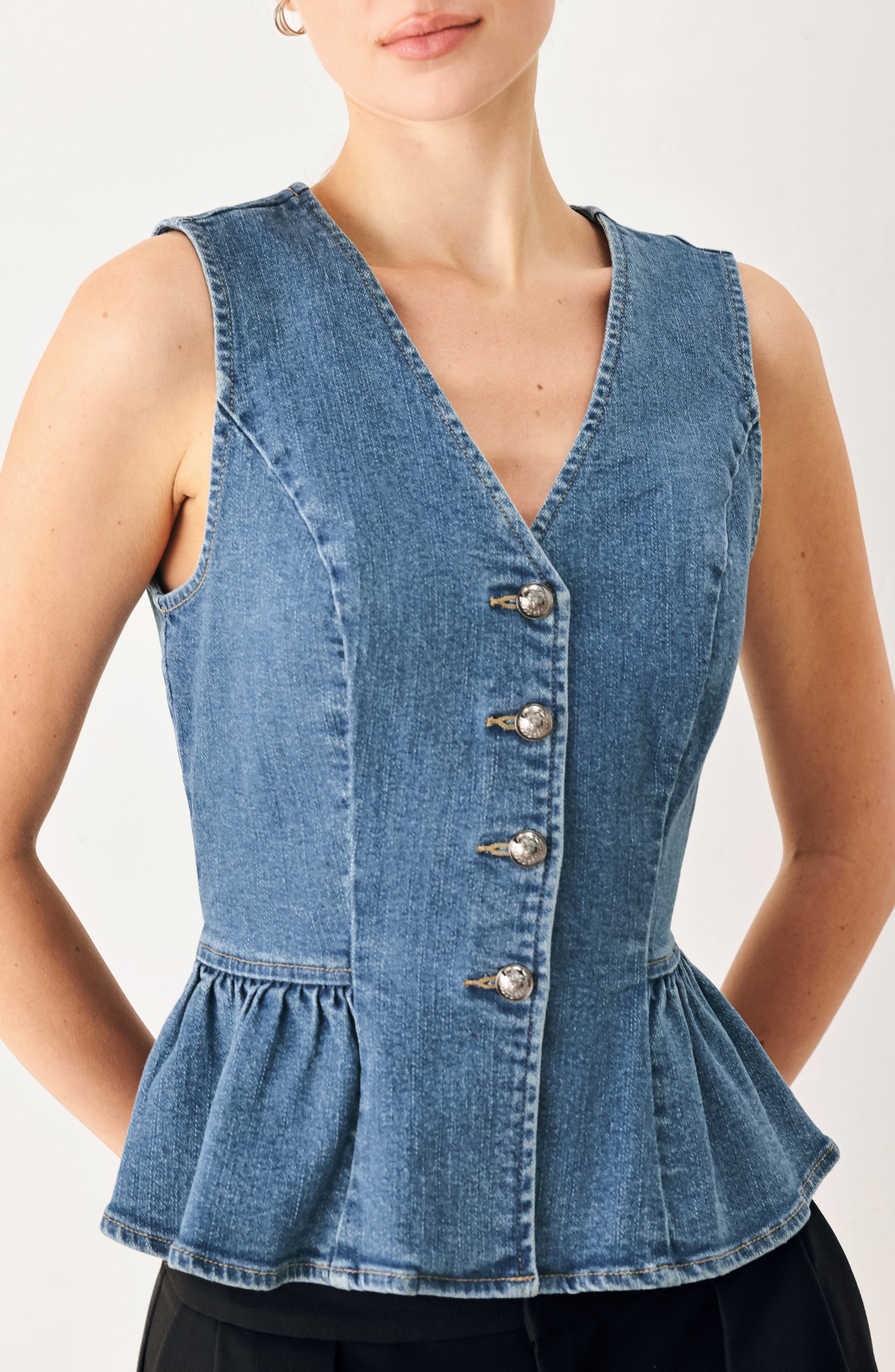 Peplum Stretch Denim Vest
