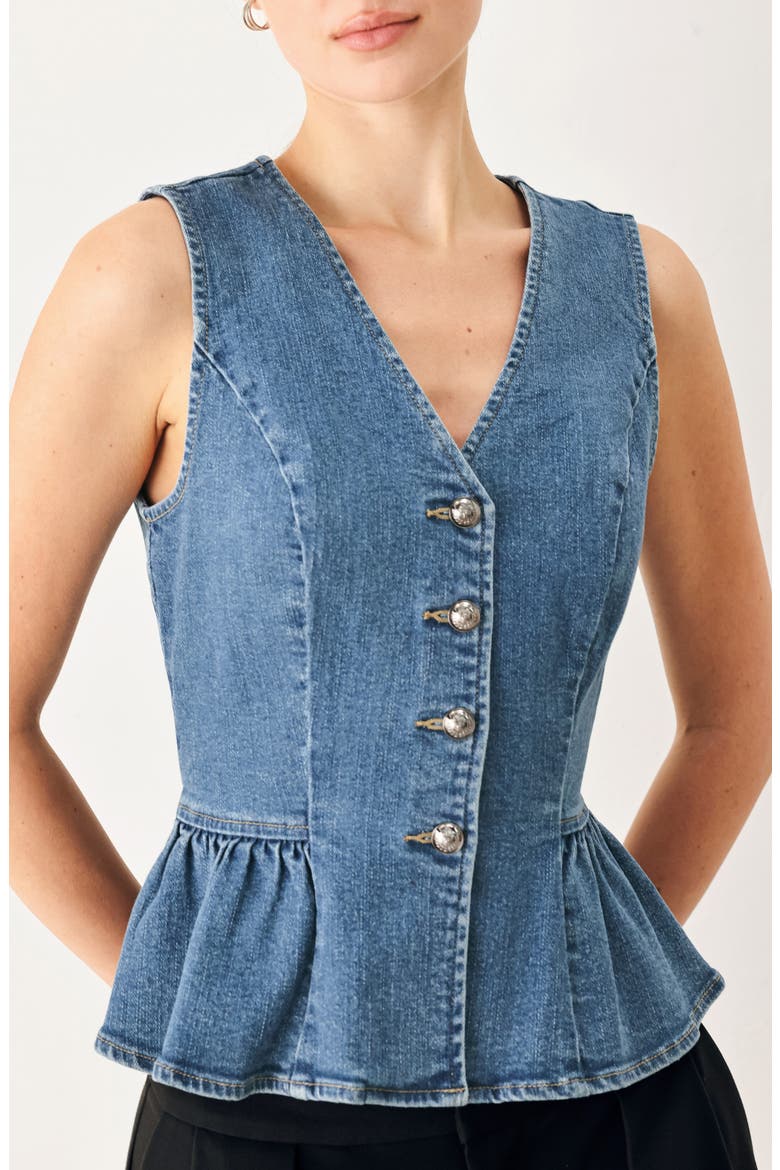 Peplum Stretch Denim Vest, Main, color, INDIGO