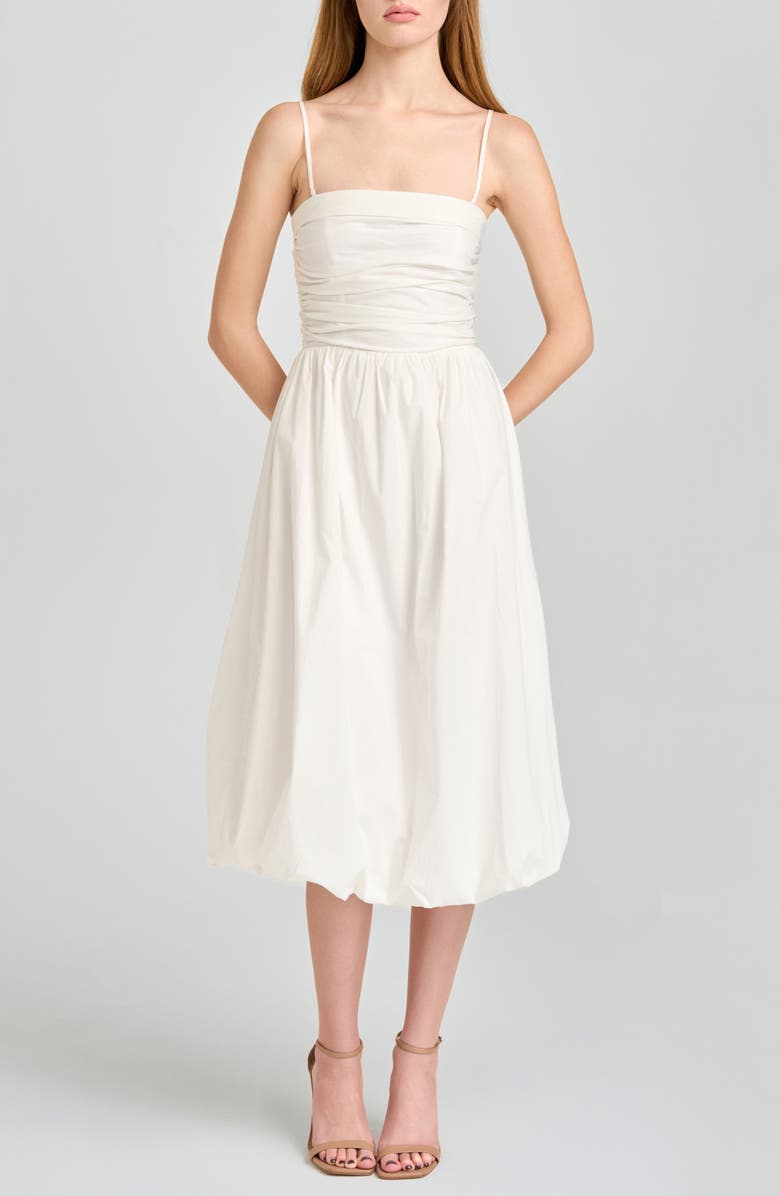 WAYF Katherine Bubble Hem Stretch Cotton Midi Dress, Alternate, color, Ivory