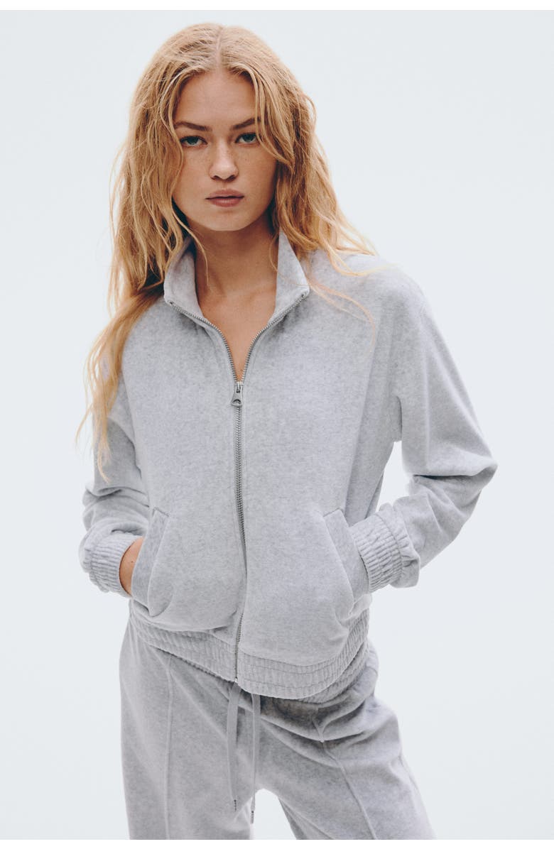 H&M Velour Zip-through Jacket, Alternate, color, Light Gray Melange