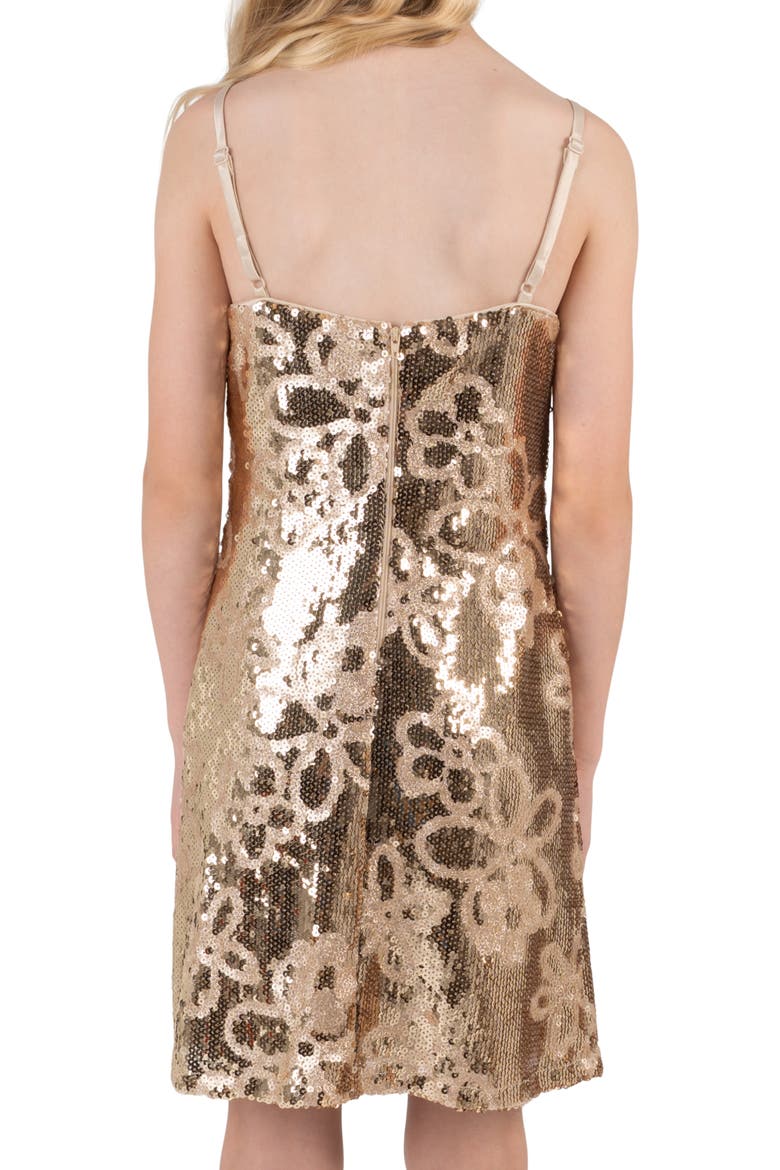 Kids' Stella Flower Sequin Shift Dress, Alternate, color, GOLD