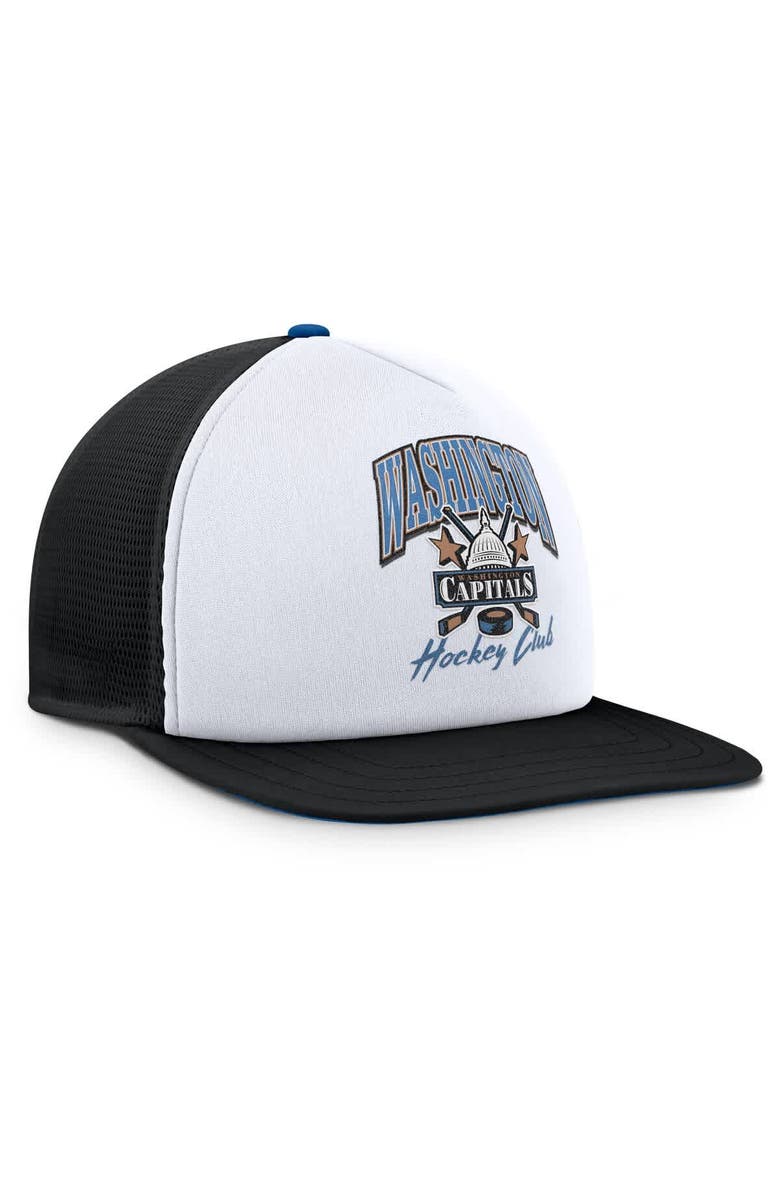 FANATICS Men's Fanatics White/Black Washington Capitals Decades Collection Foam Front Snapback Hat, Alternate, color, 