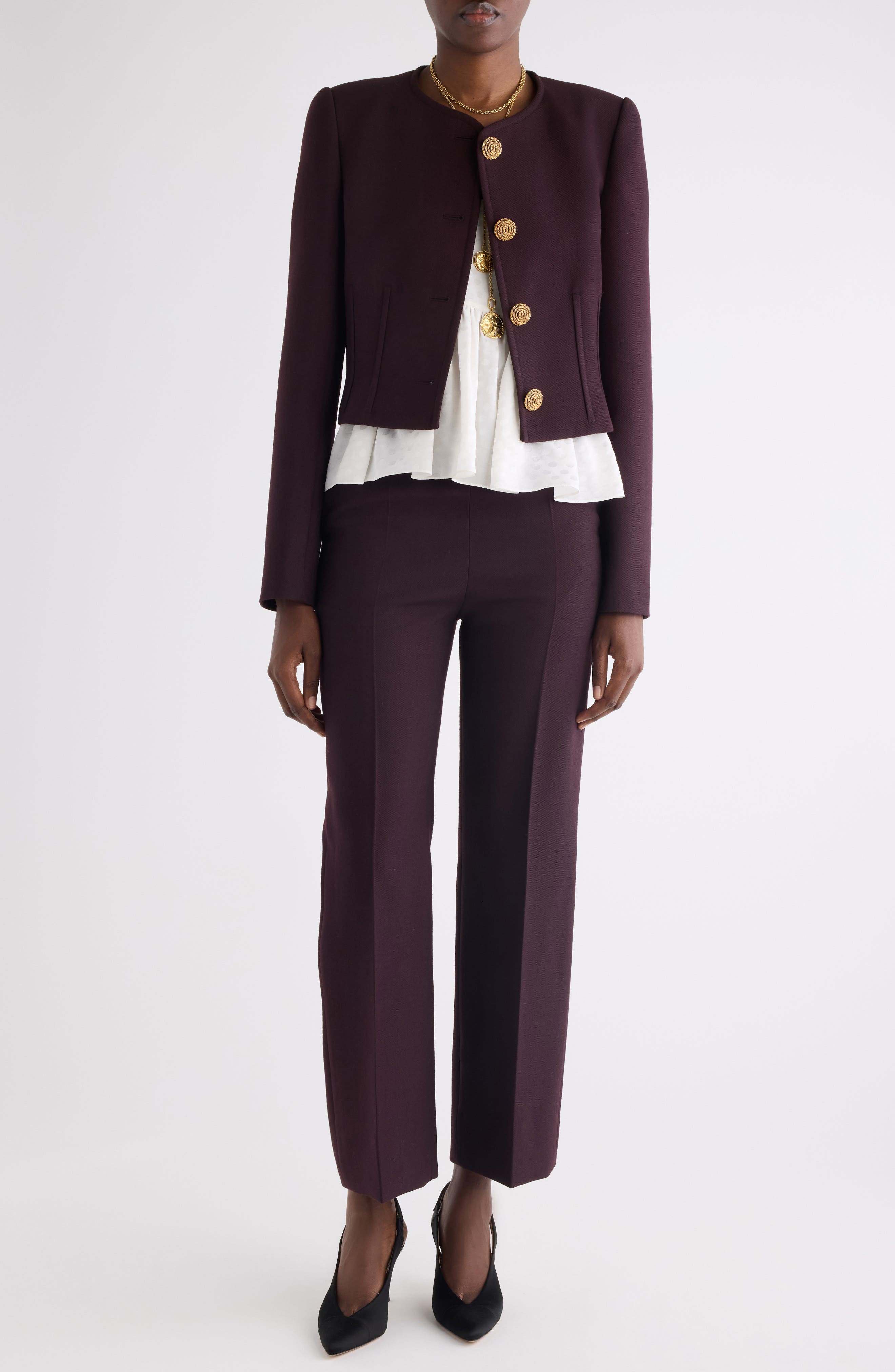 Collarless Wool Crepe Crop Jacket - image 2