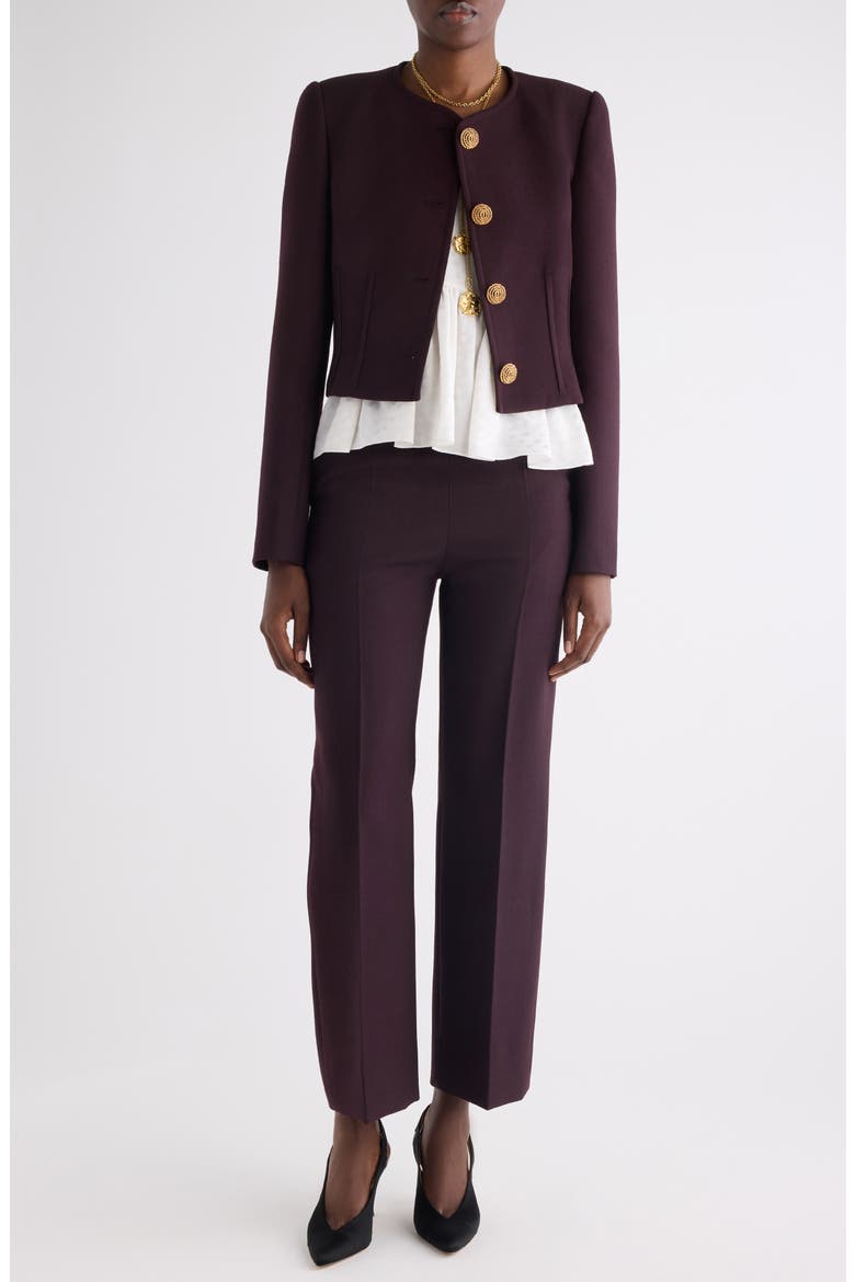 Collarless Wool Crêpe Crop Jacket, Alternate, color, OBSCURE PURPLE