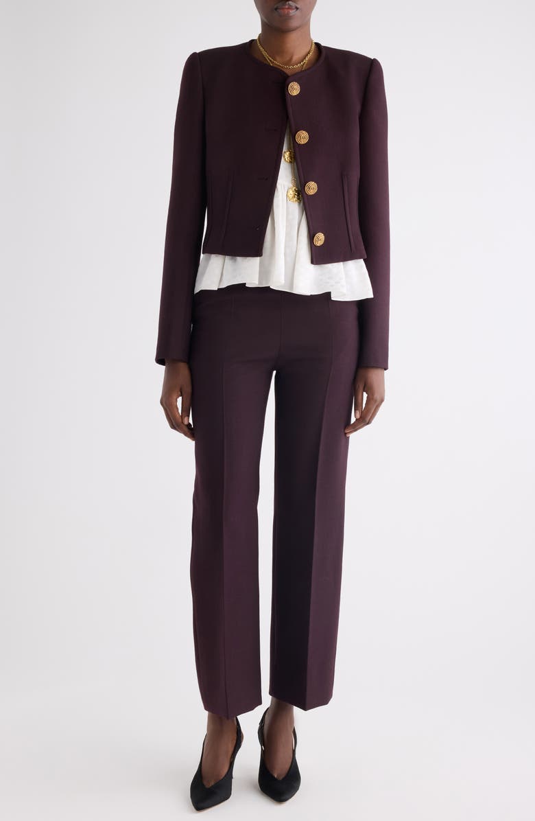 Chloé Collarless Wool Crêpe Crop Jacket, Alternate, color, Obscure Purple