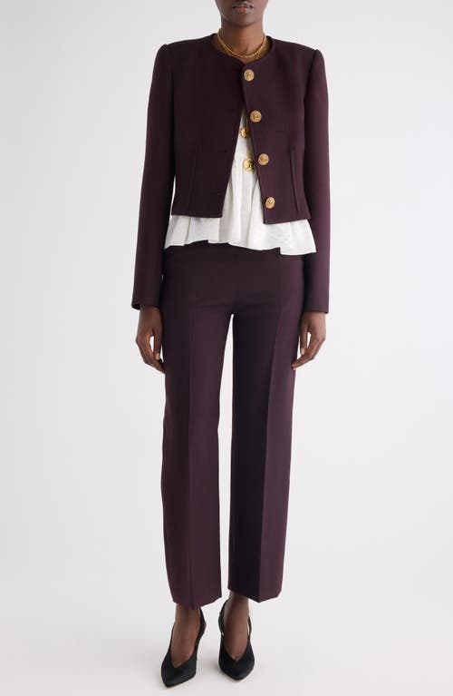 Chloé Collarless Wool Crêpe Crop Jacket In Brown