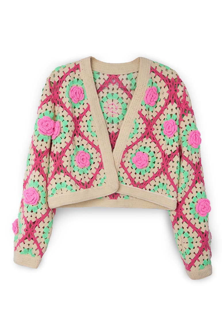 Granny Square Open Front Cardigan, Alternate, color, IVORY