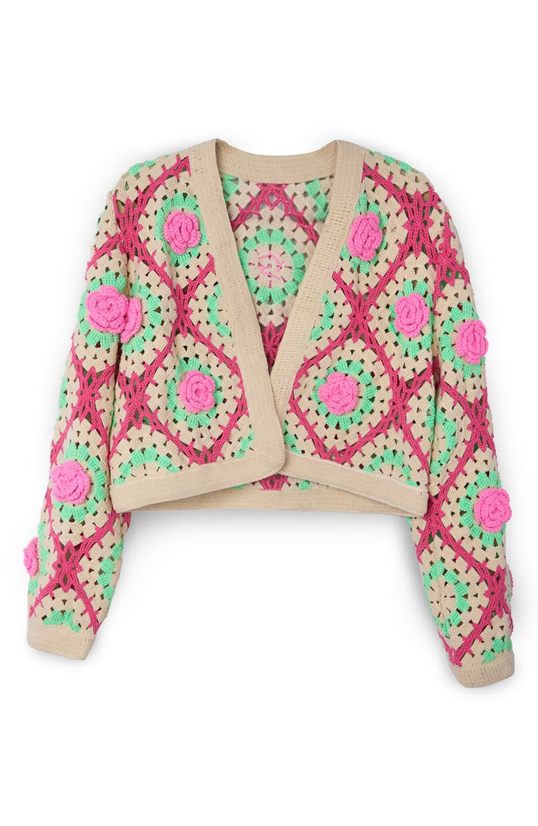 SAACHI Granny Square Open Front Cardigan, Alternate, color, Ivory