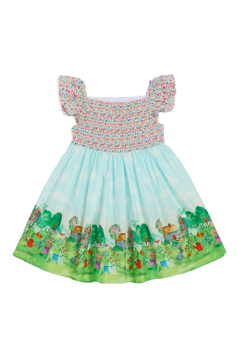 Kids' Scenic Border Print Dress, Alternate, color, MULTI