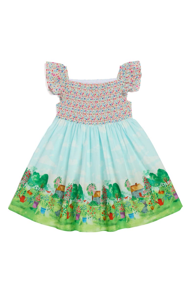 Pippa & Julie Kids' Scenic Border Print Dress, Alternate, color, Multi