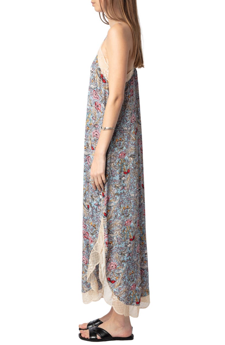 Zadig & Voltaire Ristyl Soft British Flowers Lace Trim Slipdress, Alternate, color,