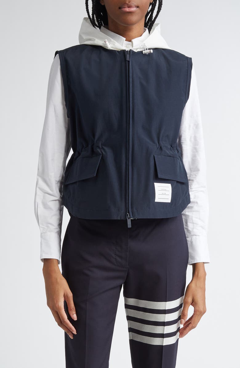 Thom Browne Contrast Hooded Ripstop Vest, Main, color, Navy