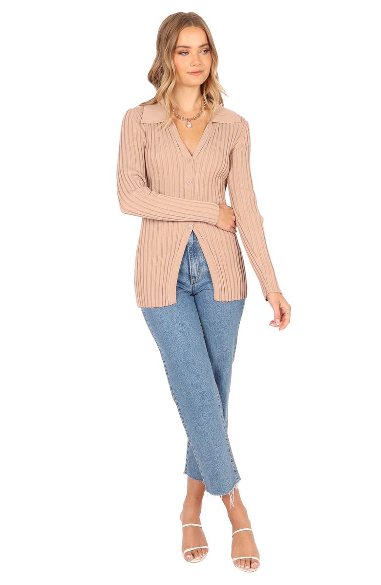Petal & Pup Samara Rib Collared Cardigan, Alternate, color, Mocha