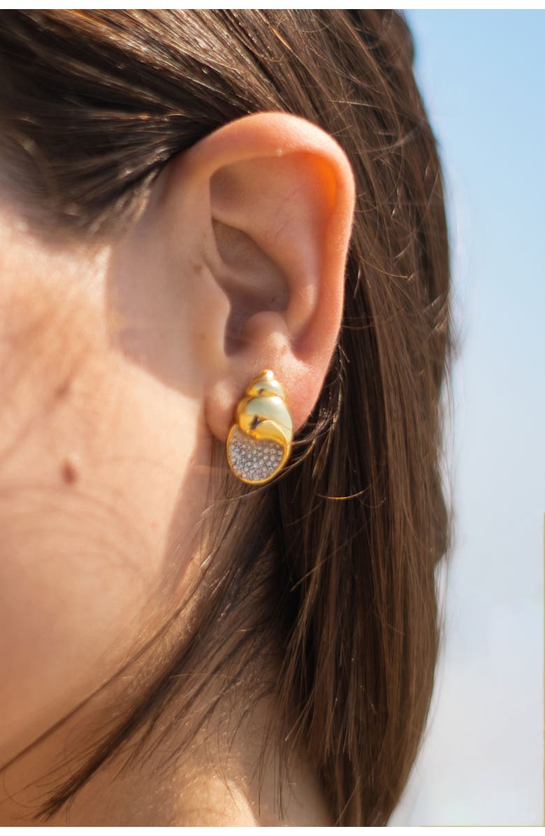 Classicharms Lexi Crystal Seashell Stud Earrings, Alternate, color, Gold