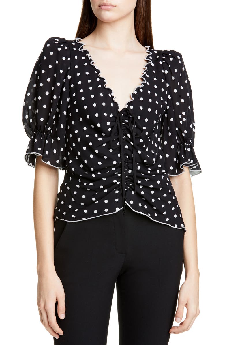 Cinq à Sept Kimberly Polka Dot Silk Top, Main, color,