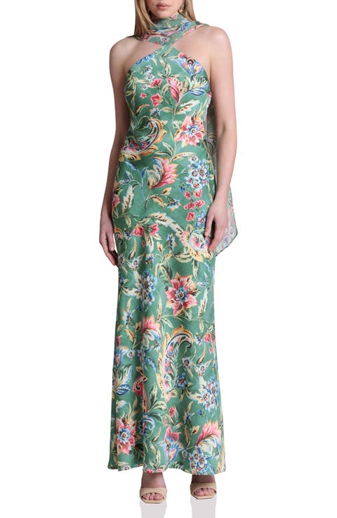 Print Scarf Sleeveless Maxi Dress