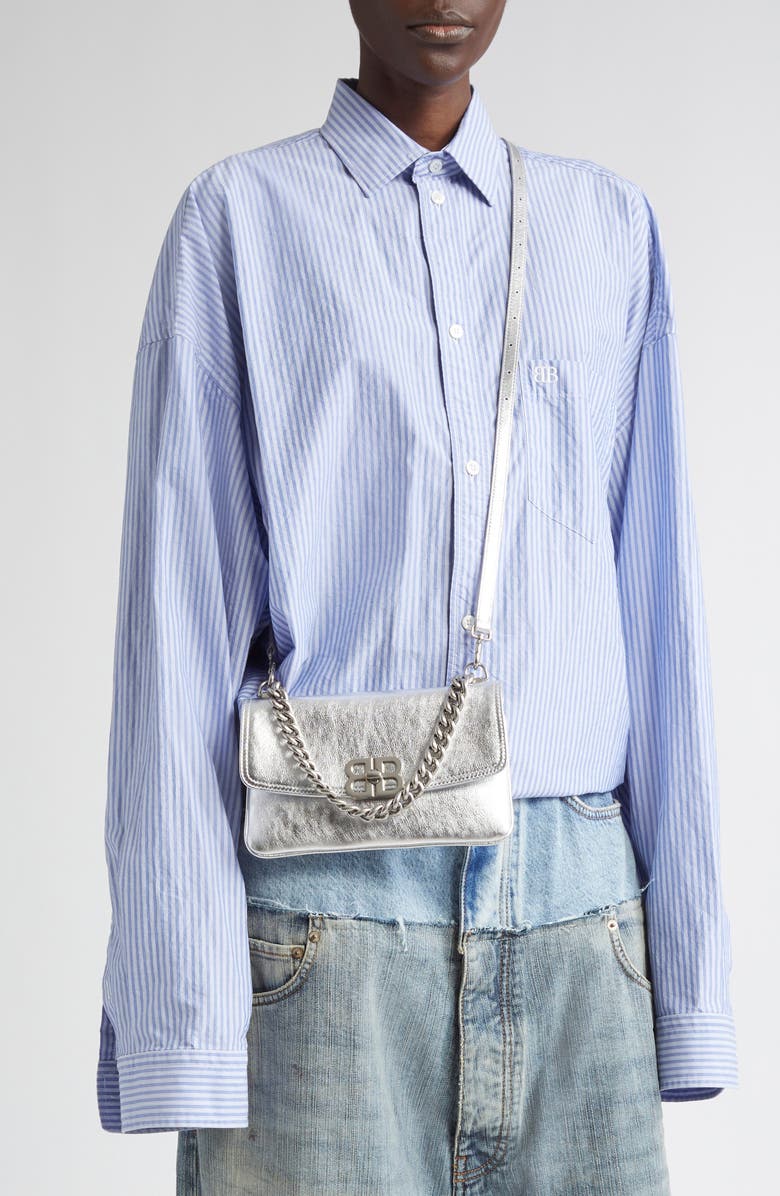 Balenciaga BB Soft Metallic Leather Smartphone Crossbody Bag, Alternate, color, 