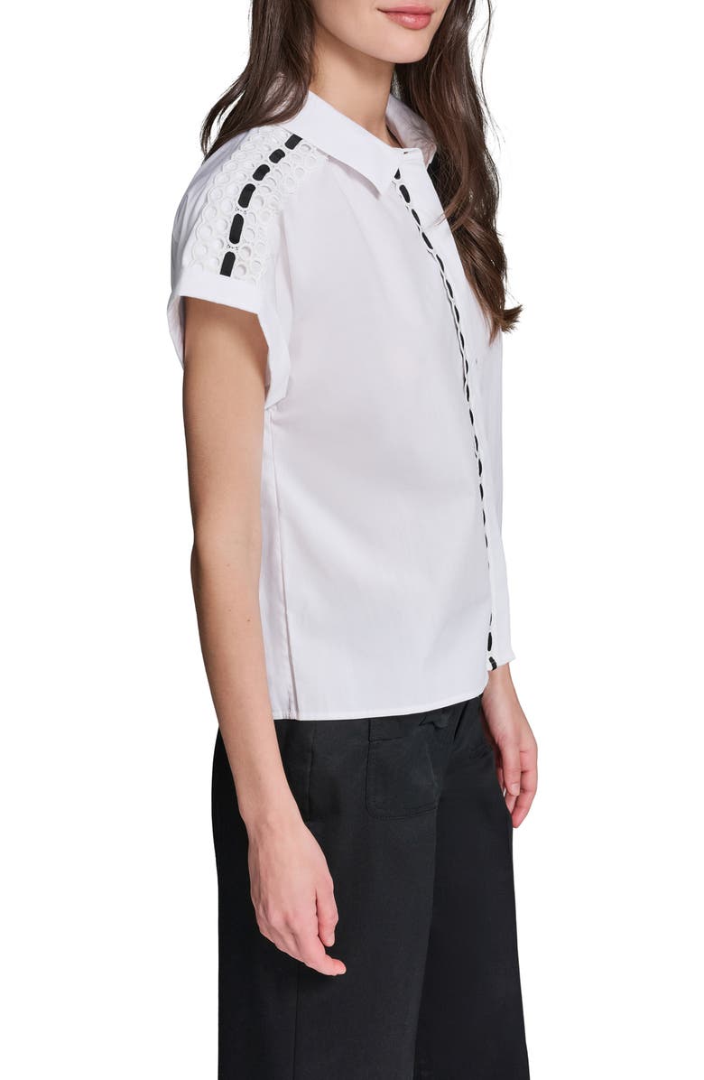 KARL LAGERFELD PARIS Button-Up Eyelet Top, Alternate, color, 