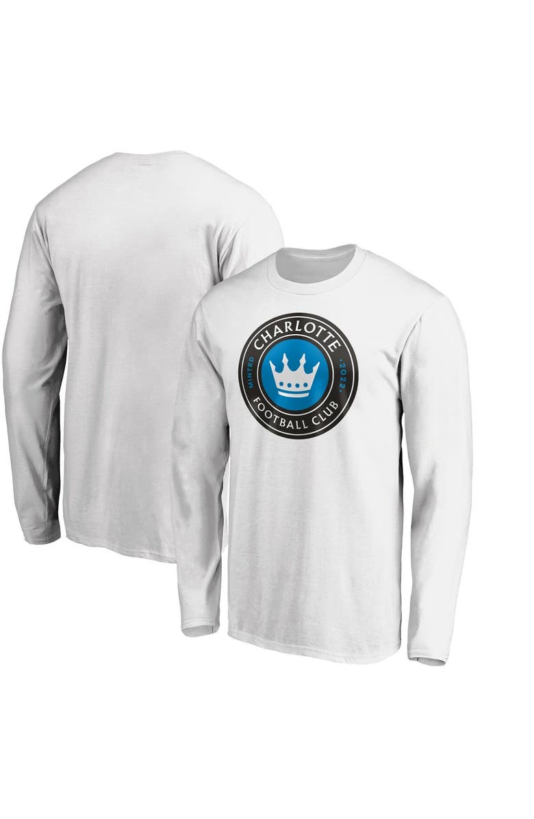 FANATICS Men's Fanatics Branded White Charlotte FC Primary Logo Long Sleeve T-Shirt, Main, color,