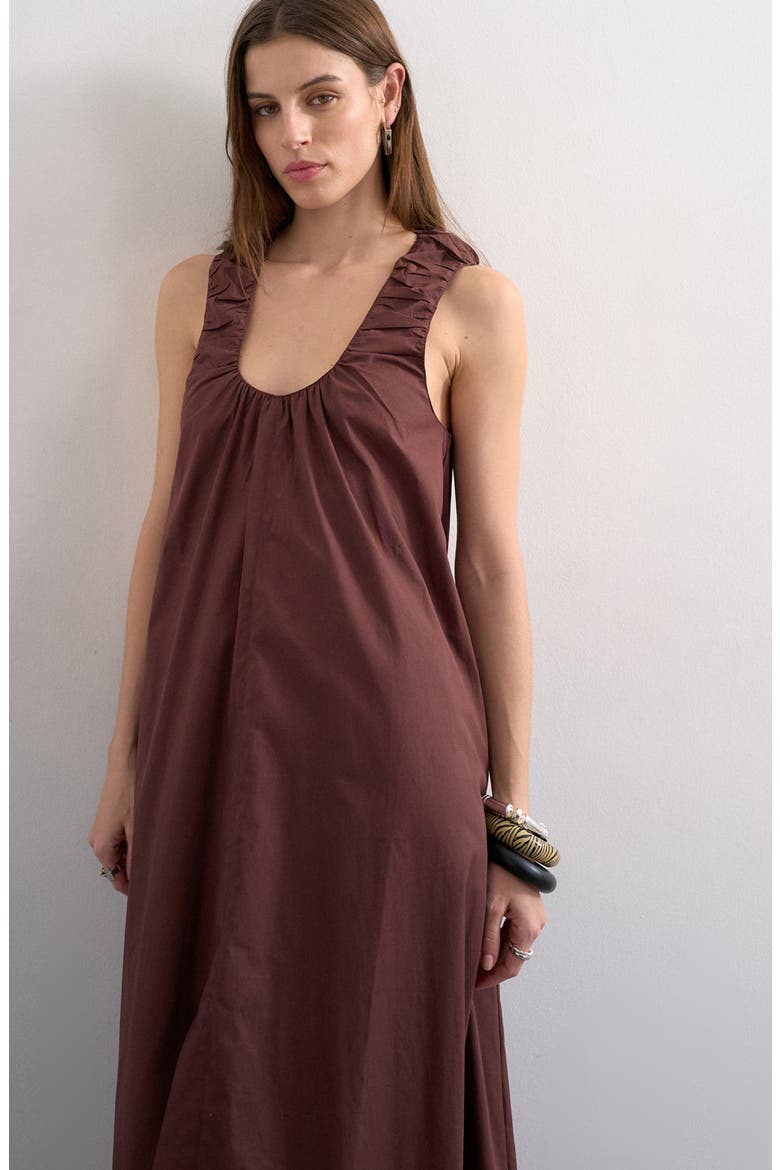 Ruched Cotton Poplin Maxi Dress, Alternate, color, BROWN