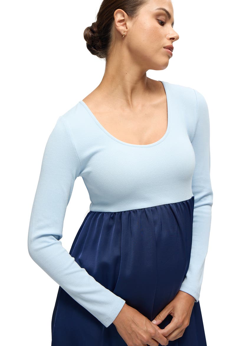 Mix Media Midi Maternity Dress, Alternate, color, Blue/Navy