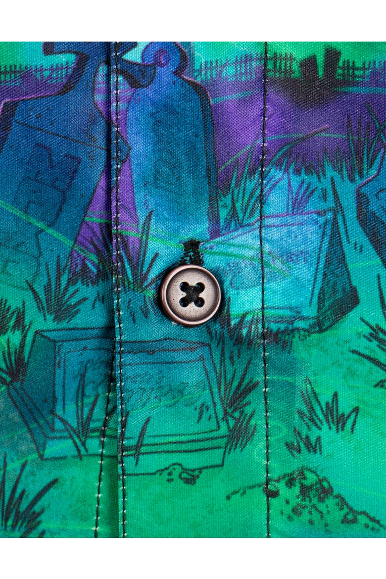 Grave Digger Short Sleeve Button Down Shirt, Alternate, color, Purple/Green