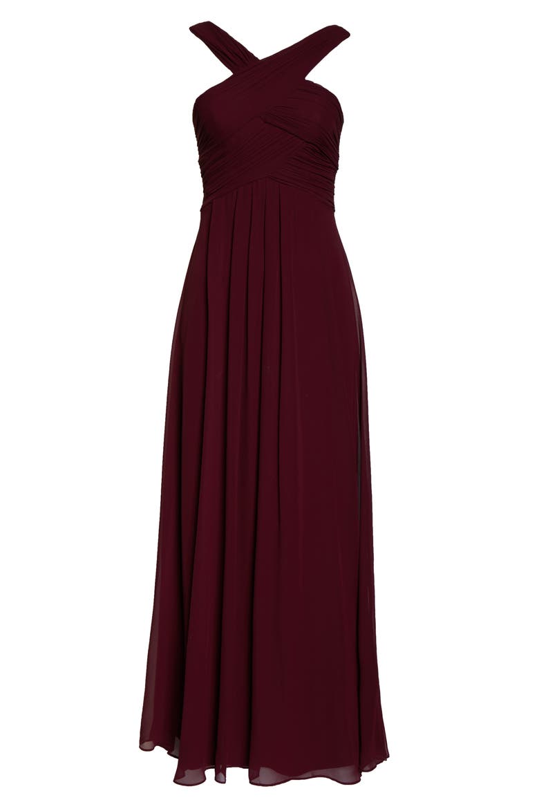 Crisscross Neck Chiffon A-Line Gown, Alternate, color, WINE