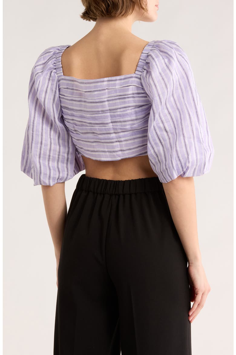 Blonvilla Puff Sleeve Linen Blend Crop Top, Alternate, color, LILAS / NOIR