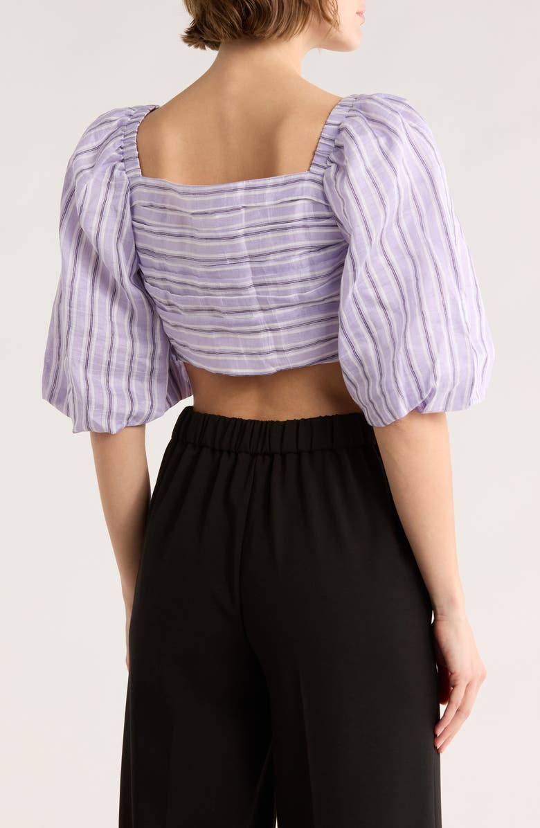 SANDRO Blonvilla Puff Sleeve Linen Blend Crop Top, Alternate, color, Lilas / Noir