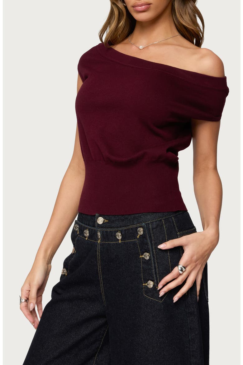 Michaela One-Shoulder Knit Top, Alternate, color, WINE