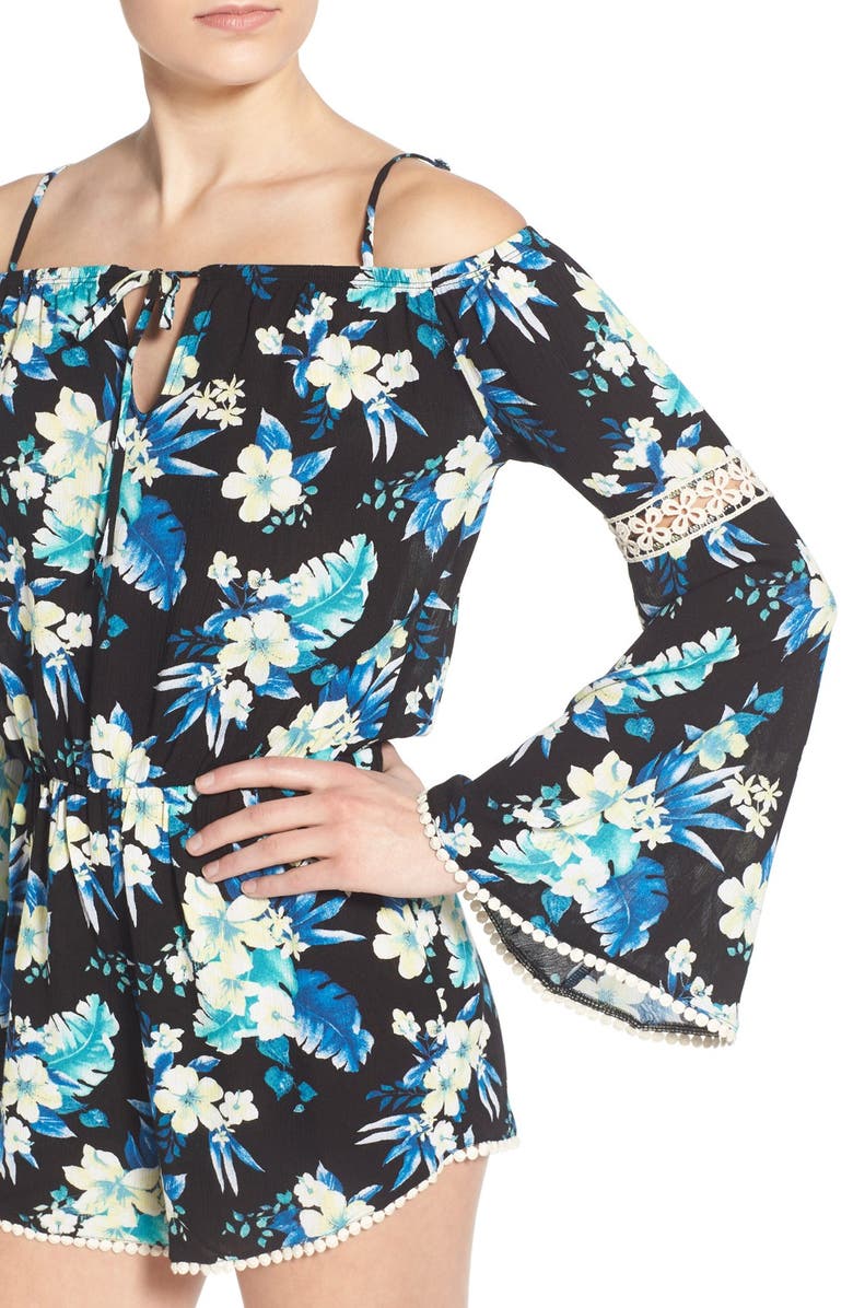 Sun & Shadow Floral Print Cold Shoulder Romper, Alternate, color, 