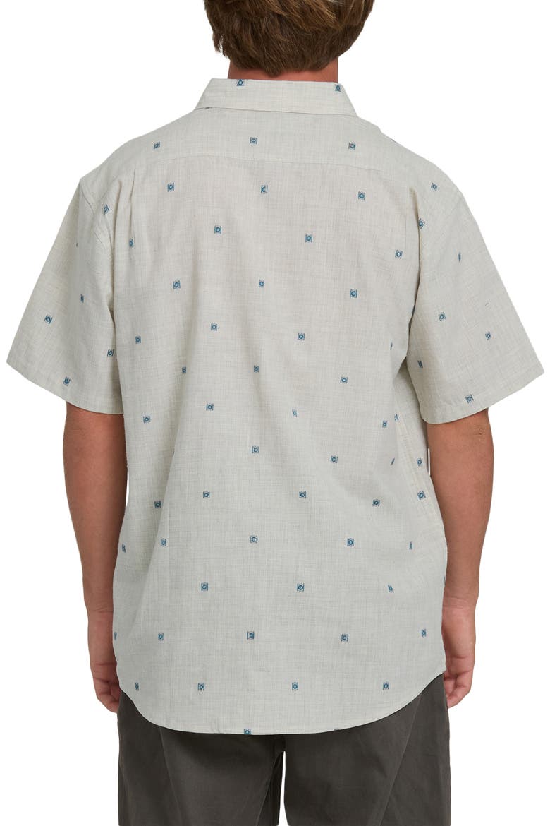 All Day Geo Jacquard Short Sleeve Cotton Blend Button-Down Shirt, Alternate, color, OATMEAL