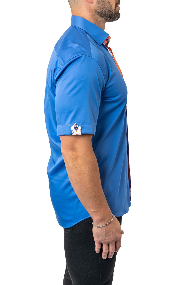 Maceoo Galileo Chefchaouen Blue Contemporary Fit Short Sleeve Button-Up Shirt, Alternate, color, 