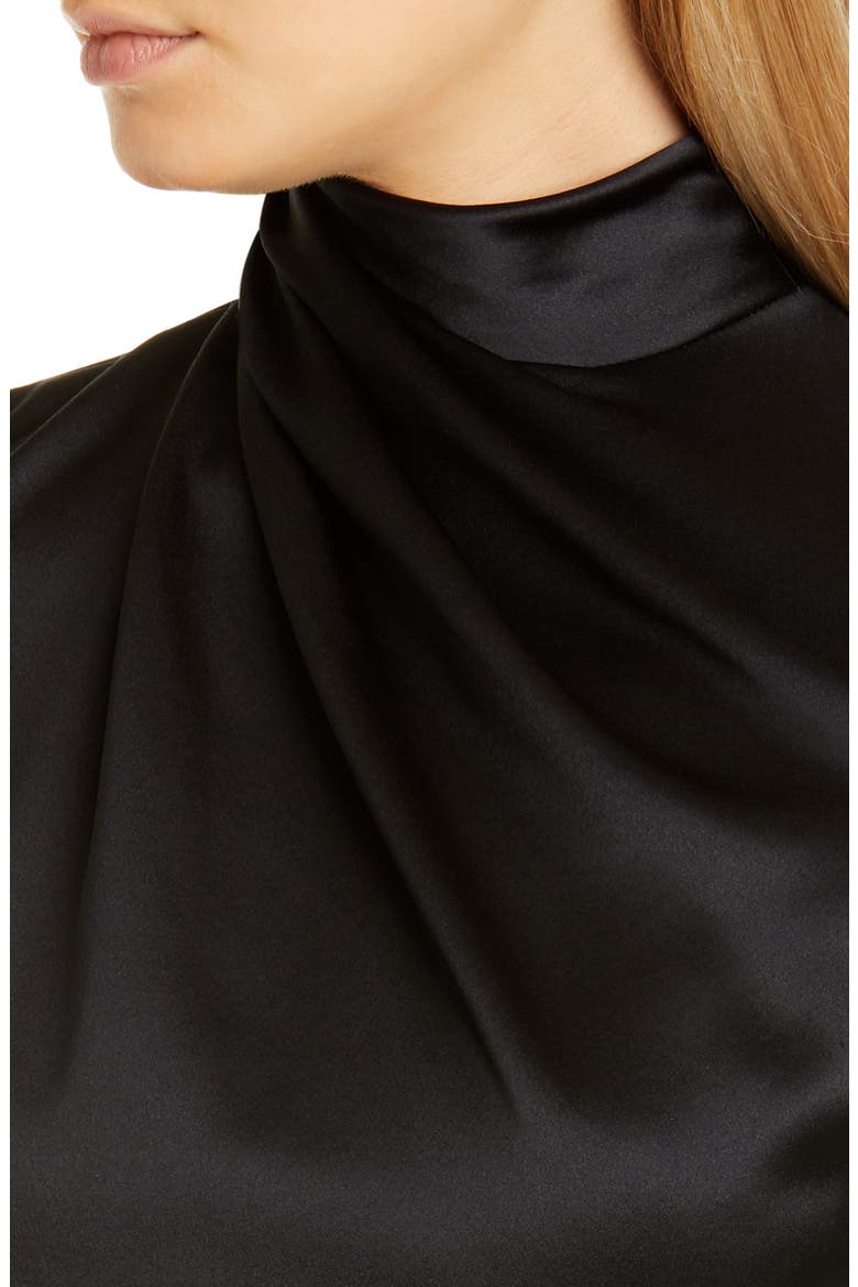 Drape High Neck Long Sleeve Silk Blouse, Alternate, color, BLACK