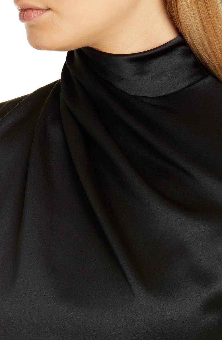 Brandon Maxwell Drape High Neck Long Sleeve Silk Blouse, Alternate, color, 