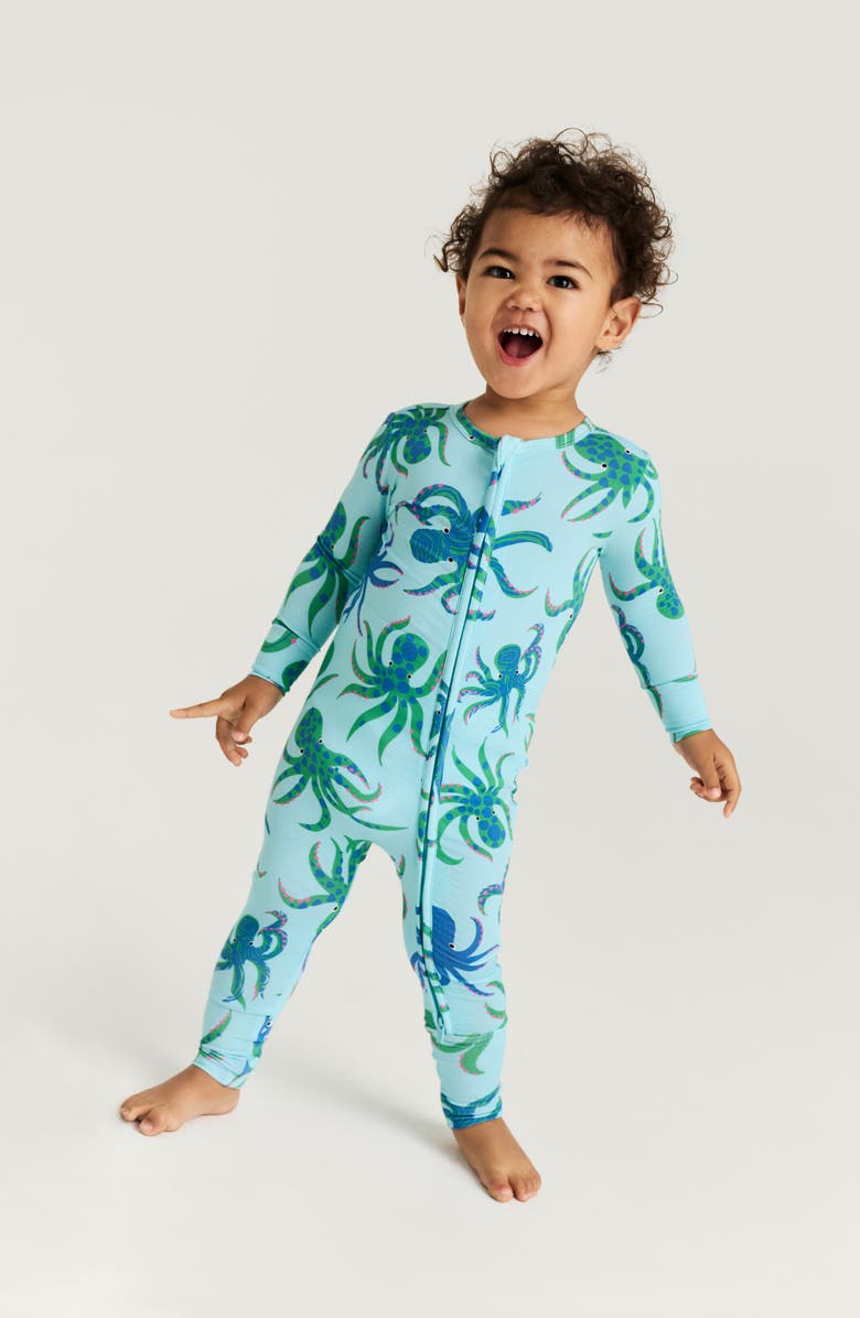 Posh Peanut Fitted Convertible One-Piece Pajamas, Alternate, color, Blue