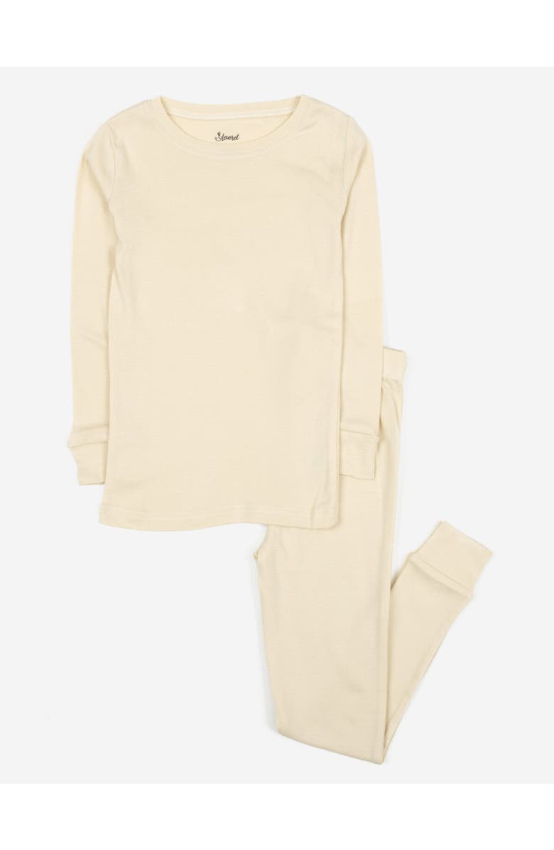 Leveret Kids Cotton Two-Piece Pajamas, Stripes, Solids & Tie Dye, Main, color, Off White