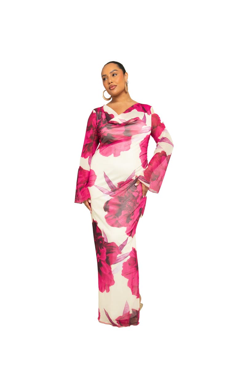 FASHION-SZN CURVE Curve Cowl Neck Long Sleeve Maxi Dress, Main, color, Pink