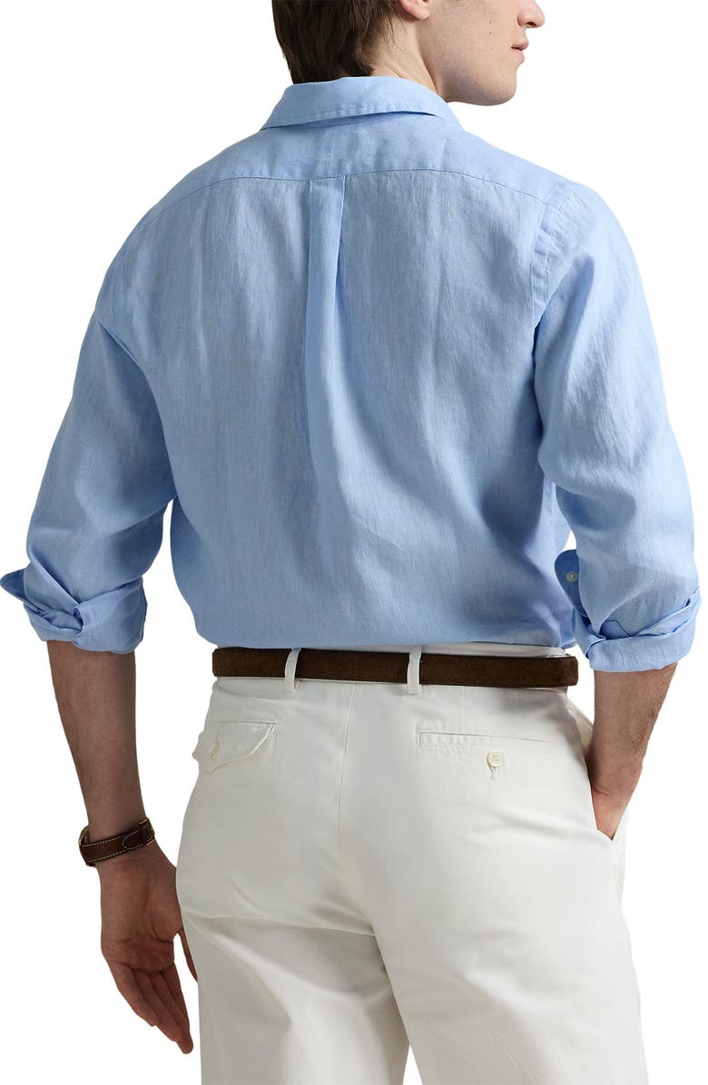 Polo Ralph Lauren Classic Fit Solid Blue Linen Button-Down Shirt, Alternate, color, 