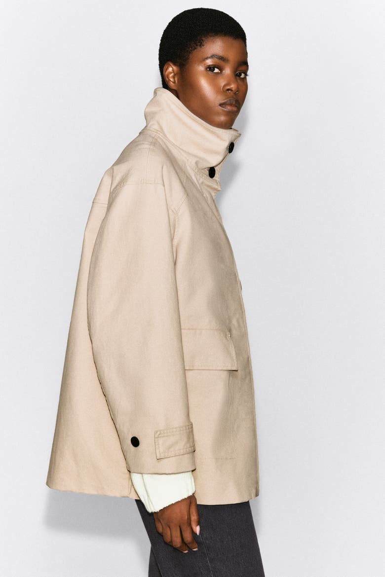 Cotton-twill Mock-neck Jacket, Alternate, color, LIGHT BEIGE