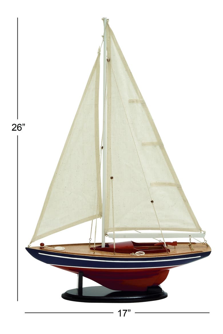 Dark Brown Wood Sailboat Sculpture with Lifelike Rigging, Alternate, color, DARK BROWN