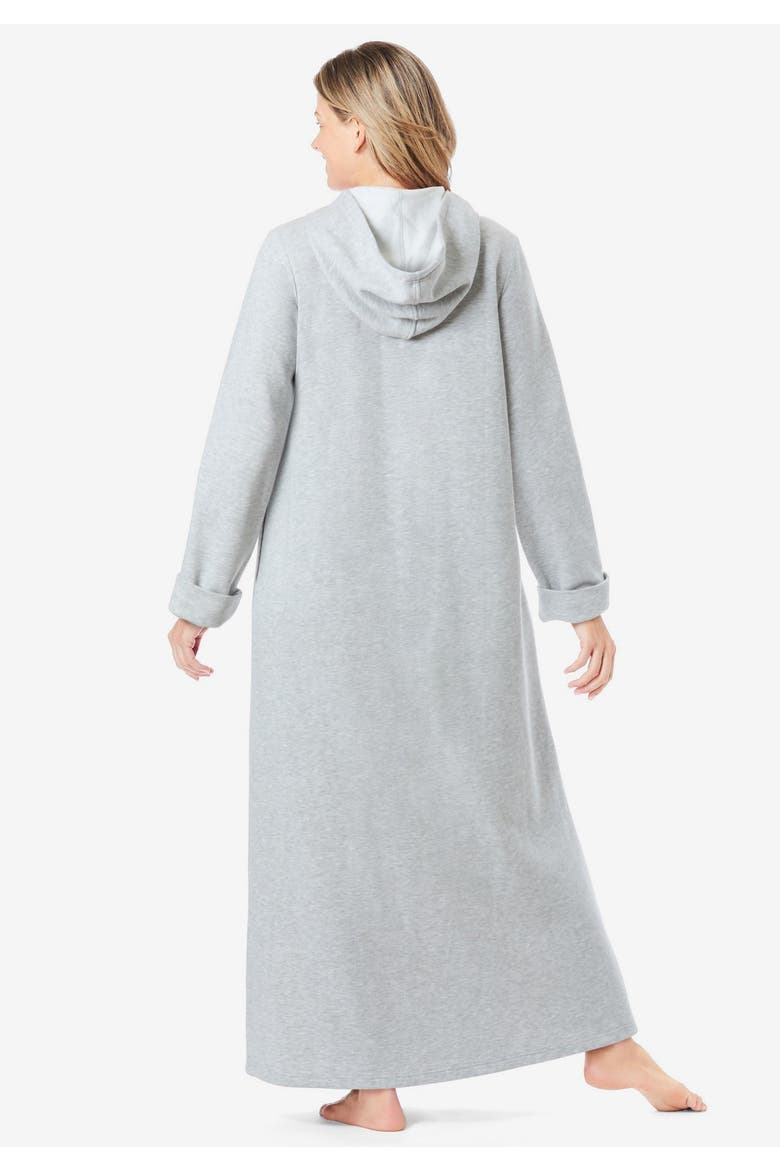 Long Hooded Fleece Sweatshirt Robe (plus), Alternate, color, HEATHER GREY