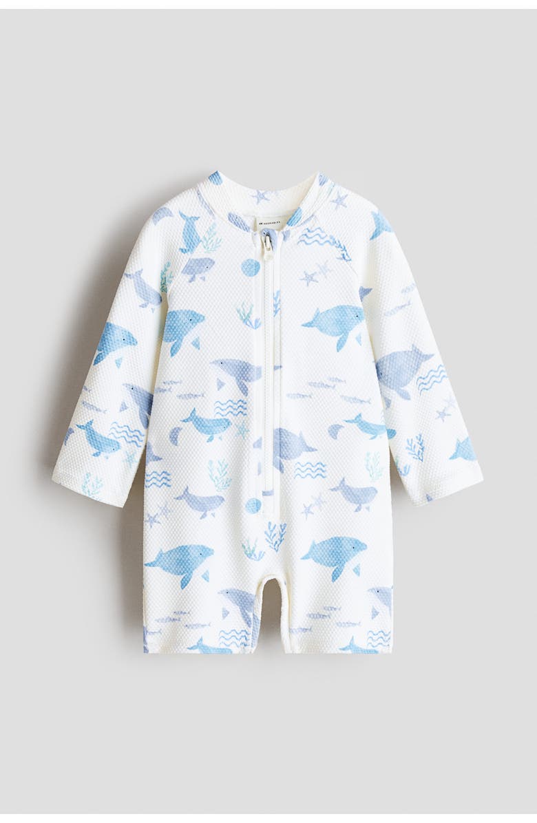 H&M Upf 50 Swimsuit, Main, color, White/Marine Life